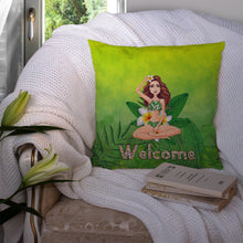 Load image into Gallery viewer, Welcome Lady in Bikini Summer Throw Pillow - 14x14 Decorative Pillow – Art for Your Home &amp; Patio BB7457PW1414