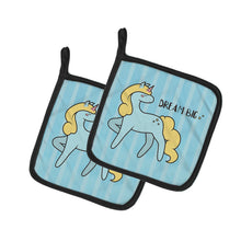 Load image into Gallery viewer, Nursery Dream Big Unicorn Pot Holders - Set of 2 - Heat-Resistant Kitchen Essentials BB7471PTHD