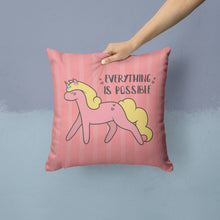 Load image into Gallery viewer, Nursery Everything is Possible Unicorn Throw Pillow - 14x14 Decorative Pillow – Art for Your Home &amp; Patio BB7479PW1414