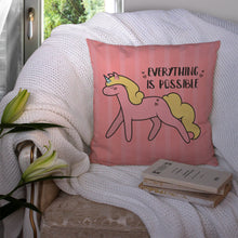 Load image into Gallery viewer, Nursery Everything is Possible Unicorn Throw Pillow - 14x14 Decorative Pillow – Art for Your Home &amp; Patio BB7479PW1414