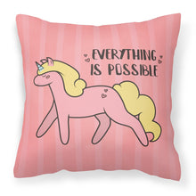 Load image into Gallery viewer, Nursery Everything is Possible Unicorn Fabric Decorative Pillow BB7479PW1818