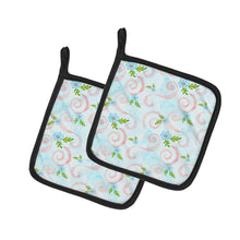 Load image into Gallery viewer, Watercolor Blue Flowers and Swirls Pot Holders - Set of 2 - Heat-Resistant Kitchen Essentials BB7482PTHD