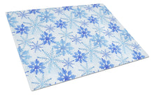 Load image into Gallery viewer, Blue Snowflakes Watercolor Glass Cutting Boards – Durable, Decorative Kitchen Art Large BB7484LCB