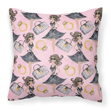 Load image into Gallery viewer, Watercolor Fashion Diva on Pink Fabric Decorative Pillow BB7500PW1818