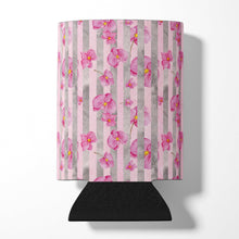 Load image into Gallery viewer, Watercolor Pink Flowers Grey Stripes Can or Bottle Hugger BB7502CC