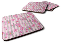 Load image into Gallery viewer, Watercolor Pink Flowers Grey Stripes Foam Coaster  BB7502FC