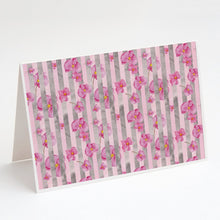 Load image into Gallery viewer, Watercolor Pink Flowers Grey Stripes Greeting Cards -  Blank Note Cards – 8-Pack of Artist-Designed Cards with Envelopes