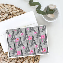 Load image into Gallery viewer, Watercolor Pink Flowers Eiffel Tower Greeting Cards -  Blank Note Cards – 8-Pack of Artist-Designed Cards with Envelopes