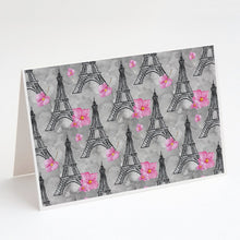Load image into Gallery viewer, Watercolor Pink Flowers Eiffel Tower Greeting Cards -  Blank Note Cards – 8-Pack of Artist-Designed Cards with Envelopes
