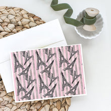 Load image into Gallery viewer, Watercolor Eiffel Tower and Stripes Greeting Cards -  Blank Note Cards – 8-Pack of Artist-Designed Cards with Envelopes