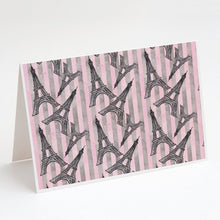 Load image into Gallery viewer, Watercolor Eiffel Tower and Stripes Greeting Cards -  Blank Note Cards – 8-Pack of Artist-Designed Cards with Envelopes