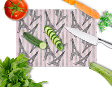 Load image into Gallery viewer, Watercolor Eiffel Tower and Stripes Glass Cutting Boards – Durable, Decorative Kitchen Art Large BB7509LCB