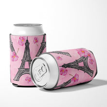 Load image into Gallery viewer, Watercolor Pink Flowers and Eiffel Tower Can or Bottle Hugger BB7511CC