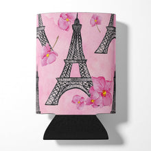 Load image into Gallery viewer, Watercolor Pink Flowers and Eiffel Tower Can or Bottle Hugger BB7511CC