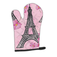 Load image into Gallery viewer, Watercolor Pink Flowers and Eiffel Tower Oven Mitt BB7511OVMT