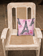 Load image into Gallery viewer, Watercolor Pink Flowers and Eiffel Tower Fabric Decorative Pillow BB7511PW1818