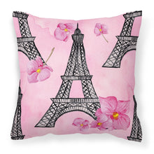 Load image into Gallery viewer, Watercolor Pink Flowers and Eiffel Tower Fabric Decorative Pillow BB7511PW1818