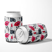 Load image into Gallery viewer, Watercolor Lipstick and Grey Stripes Can or Bottle Hugger BB7512CC