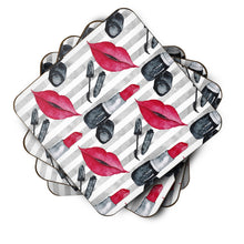 Load image into Gallery viewer, Watercolor Lipstick and Grey Stripes Foam Coaster  BB7512FC