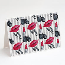 Load image into Gallery viewer, Watercolor Lipstick and Grey Stripes Greeting Cards -  Blank Note Cards – 8-Pack of Artist-Designed Cards with Envelopes