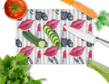 Load image into Gallery viewer, Watercolor Lipstick and Grey Stripes Glass Cutting Boards – Durable, Decorative Kitchen Art Large BB7512LCB