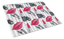 Load image into Gallery viewer, Watercolor Lipstick and Grey Stripes Glass Cutting Boards – Durable, Decorative Kitchen Art Large BB7512LCB