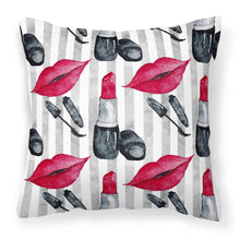 Load image into Gallery viewer, Watercolor Lipstick and Grey Stripes Fabric Decorative Pillow BB7512PW1818