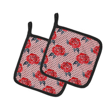 Load image into Gallery viewer, Watercolor Red Roses and Polkadots Pot Holders - Set of 2 - Heat-Resistant Kitchen Essentials BB7513PTHD