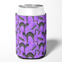Load image into Gallery viewer, Watecolor Halloween Black Cats on Purple Can or Bottle Hugger BB7528CC