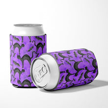 Load image into Gallery viewer, Watecolor Halloween Black Cats on Purple Can or Bottle Hugger BB7528CC