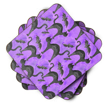 Load image into Gallery viewer, Watecolor Halloween Black Cats on Purple Foam Coaster  BB7528FC