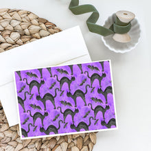 Load image into Gallery viewer, Watecolor Halloween Black Cats on Purple Greeting Cards -  Blank Note Cards – 8-Pack of Artist-Designed Cards with Envelopes