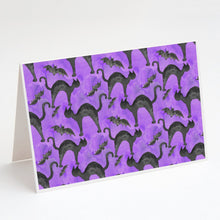 Load image into Gallery viewer, Watecolor Halloween Black Cats on Purple Greeting Cards -  Blank Note Cards – 8-Pack of Artist-Designed Cards with Envelopes