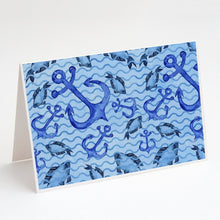 Load image into Gallery viewer, Beach Watercolor Anchors and Fish Greeting Cards -  Blank Note Cards – 8-Pack of Artist-Designed Cards with Envelopes