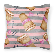 Load image into Gallery viewer, Watercolor Coffee and Paper Clips Fabric Decorative Pillow BB7538PW1818