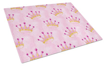 Load image into Gallery viewer, Watercolor Princess Crown on Pink Glass Cutting Boards – Durable, Decorative Kitchen Art Large BB7546LCB