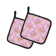 Load image into Gallery viewer, Watercolor Princess Crown on Pink Pot Holders - Set of 2 - Heat-Resistant Kitchen Essentials BB7546PTHD