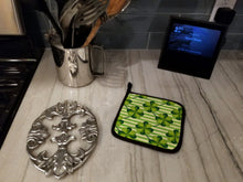 Load image into Gallery viewer, Watercolor Shamrock Stripes Pot Holders - Set of 2 - Heat-Resistant Kitchen Essentials BB7557PTHD