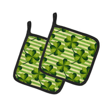 Load image into Gallery viewer, Watercolor Shamrock Stripes Pot Holders - Set of 2 - Heat-Resistant Kitchen Essentials BB7557PTHD