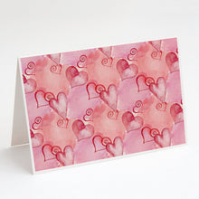 Load image into Gallery viewer, Watercolor Red Hearts Greeting Cards -  Blank Note Cards – 8-Pack of Artist-Designed Cards with Envelopes