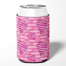 Load image into Gallery viewer, Watercolor Hot Pink Striped Hearts Can or Bottle Hugger BB7566CC