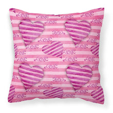Load image into Gallery viewer, Watercolor Hot Pink Striped Hearts Fabric Decorative Pillow BB7566PW1818