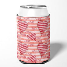 Load image into Gallery viewer, Watercolor Red Striped Hearts Can or Bottle Hugger BB7567CC