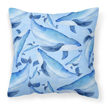 Load image into Gallery viewer, Watercolor Nautical Whales Fabric Decorative Pillow BB7575PW1818