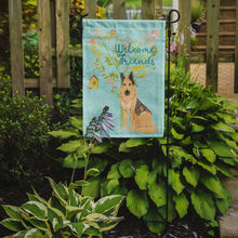 Load image into Gallery viewer, Welcome Friends German Shepherd Garden Flag – Teal Dog Yard Decor with Tree Illustration BB7578GF