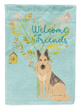 Load image into Gallery viewer, Welcome Friends German Shepherd Garden Flag – Teal Dog Yard Decor with Tree Illustration BB7578GF