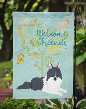 Load image into Gallery viewer, Welcome Friends Black White Collie Garden Flag – Teal Dog Yard Decor with Tree Illustration BB7583GF