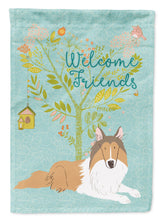 Load image into Gallery viewer, Welcome Friends Collie Garden Flag – Teal Dog Yard Decor with Tree Illustration BB7584GF