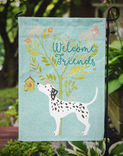 Load image into Gallery viewer, Welcome Friends Dalmatian Garden Flag – Teal Dog Yard Decor with Tree Illustration BB7585GF
