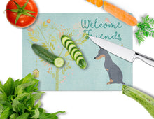 Load image into Gallery viewer, Welcome Friends Doberman Pinscher Glass Cutting Boards – Durable, Decorative Kitchen Art Large BB7586LCB